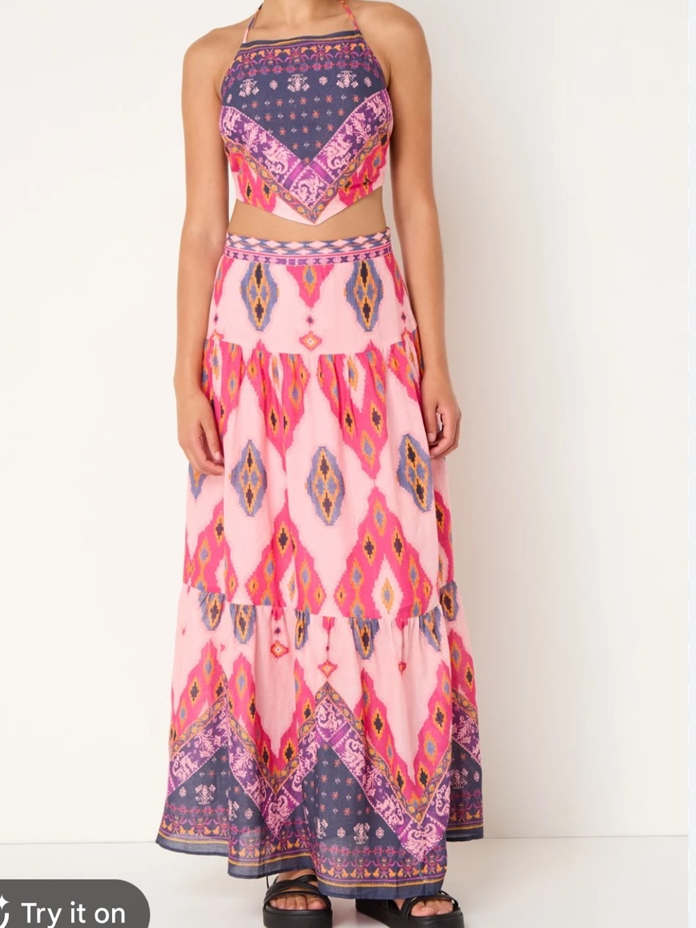 ba&sh Pink & Purple Printed Maxi Skirt